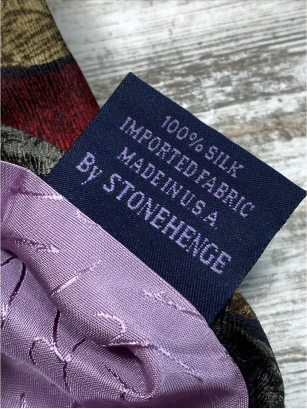 Vintage Jimmy Z 100% Silk Tie Abstract Striped Navy Burgundy Olive Gray 58”
